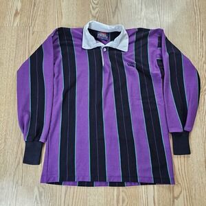 VTG Canterbury of New Zealand Rugby Shirt Mens 40 M Cotton Long Purple Striped